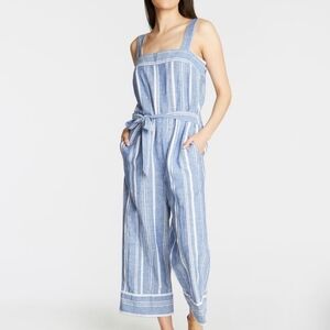 Nautica Linen Blend Bib Elastic Back Stripe Jumpsuit